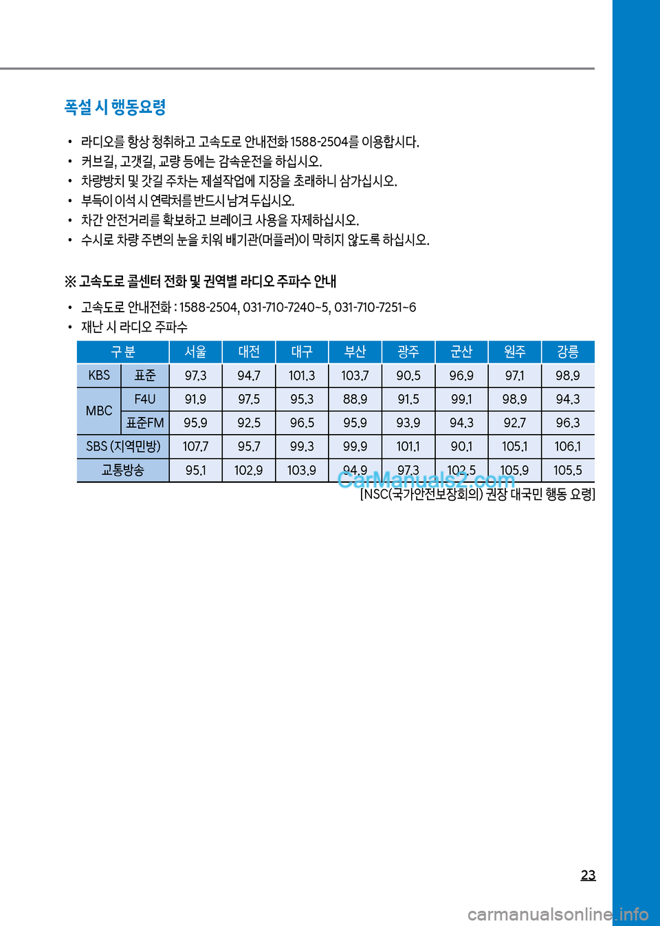 Hyundai Mega-Trucks 2017  메가트럭 - 사용 설명서 (in Korean) 23
폭설 시 행동요령
보
•
도디오를보항상보청취텓고보고
