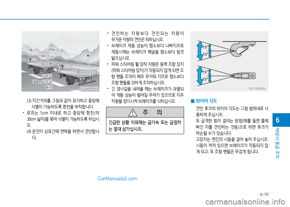 Hyundai Mighty 2017  마이티 - 사용 설명서 (in Korean) 6-19
비상시 응급 조치
작
   주
        의
긴