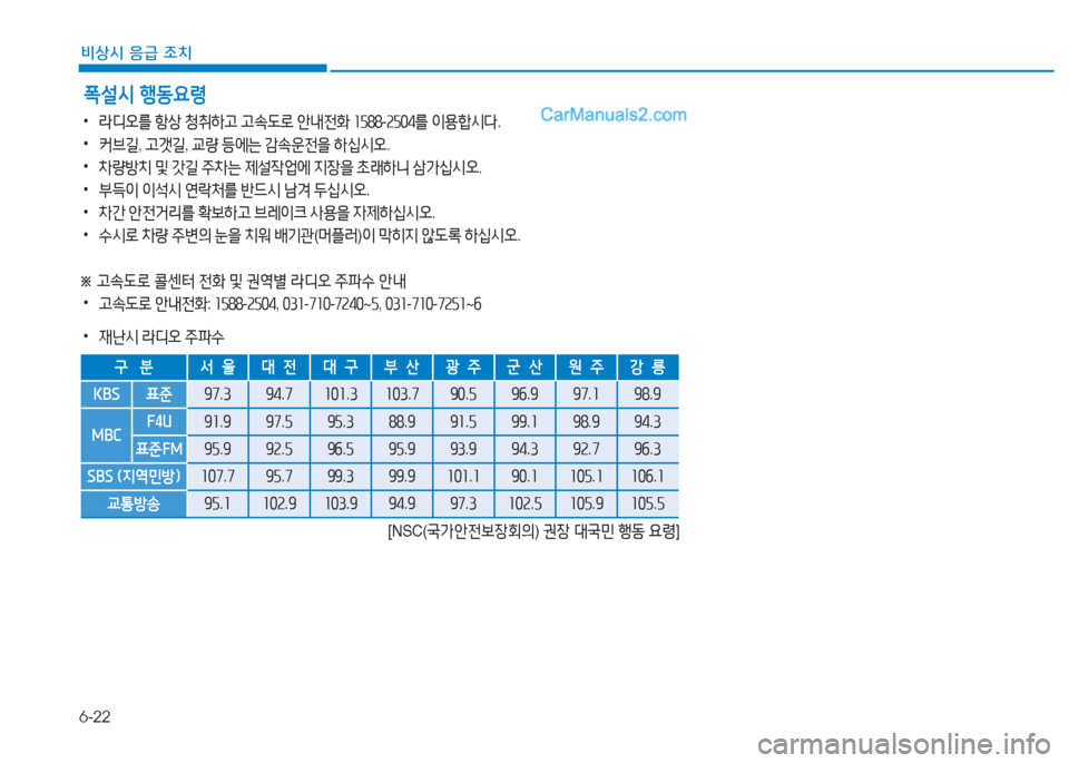 Hyundai Mighty 2017  마이티 - 사용 설명서 (in Korean) 6-22
비상시 응급 조치
