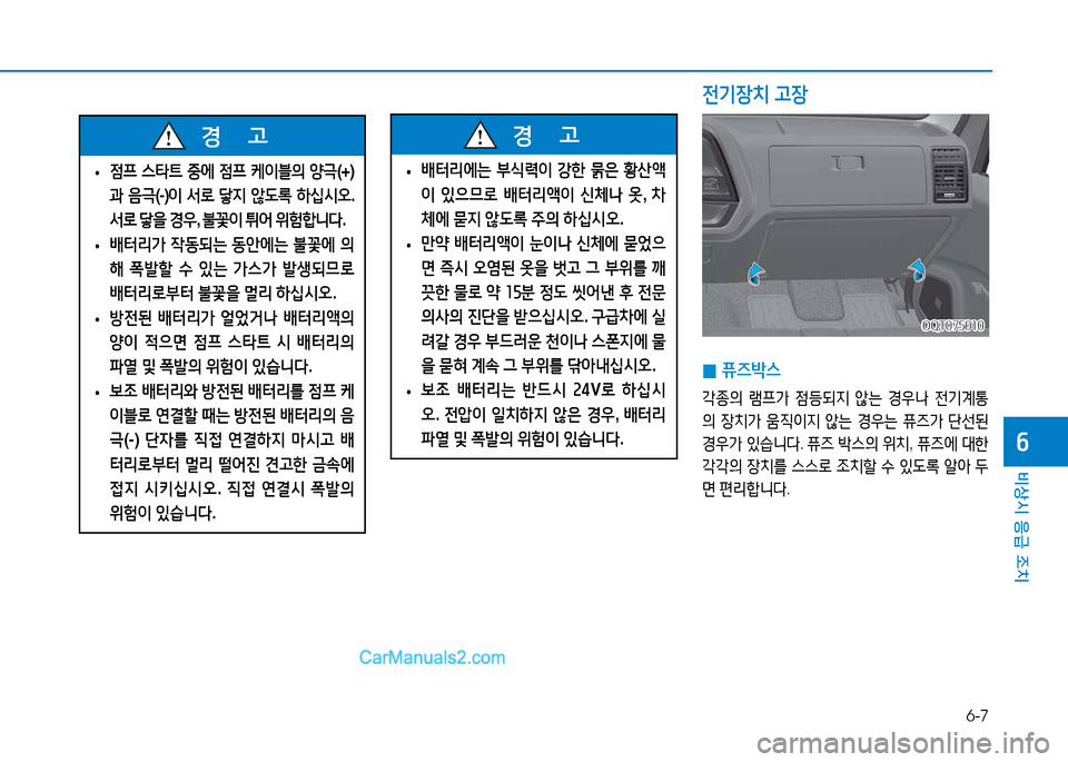 Hyundai Mighty 2015  마이티 - 사용 설명서 (in Korean) 6-7
비상시 응급 조치
작
 
0 퓨6(