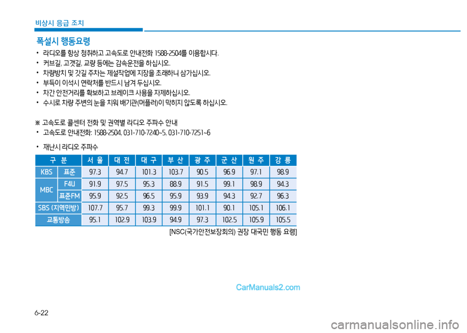 Hyundai Mighty 2015  마이티 - 사용 설명서 (in Korean) 6-22
비상시 응급 조치
