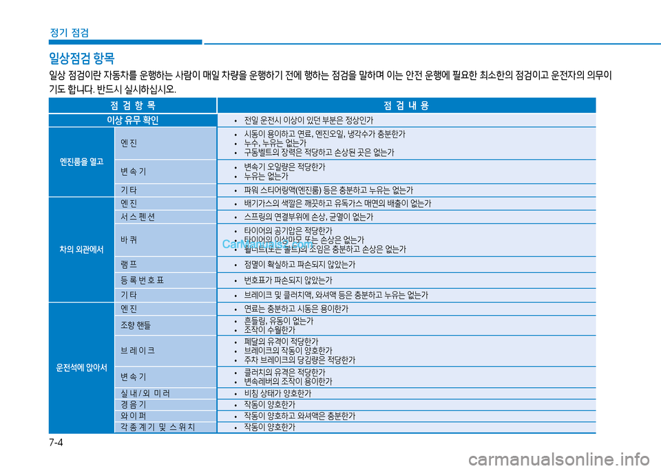 Hyundai Mighty 2015  마이티 - 사용 설명서 (in Korean) 7-4
정기 점검
일상4