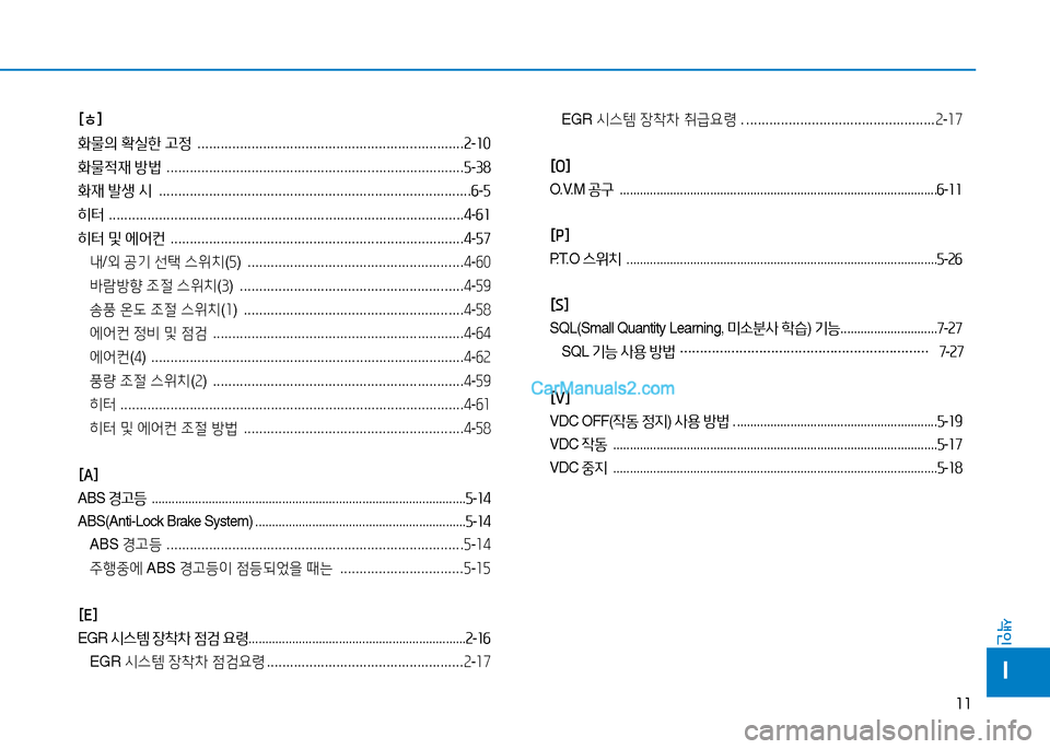 Hyundai Mighty 2015  마이티 - 사용 설명서 (in Korean) 11
색인
I
[