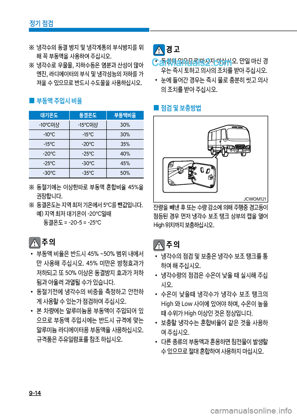 Hyundai New County 2017  뉴카운티 - 사용 설명서 (in Korean) 9-14
정기 점검
좋보 냉?