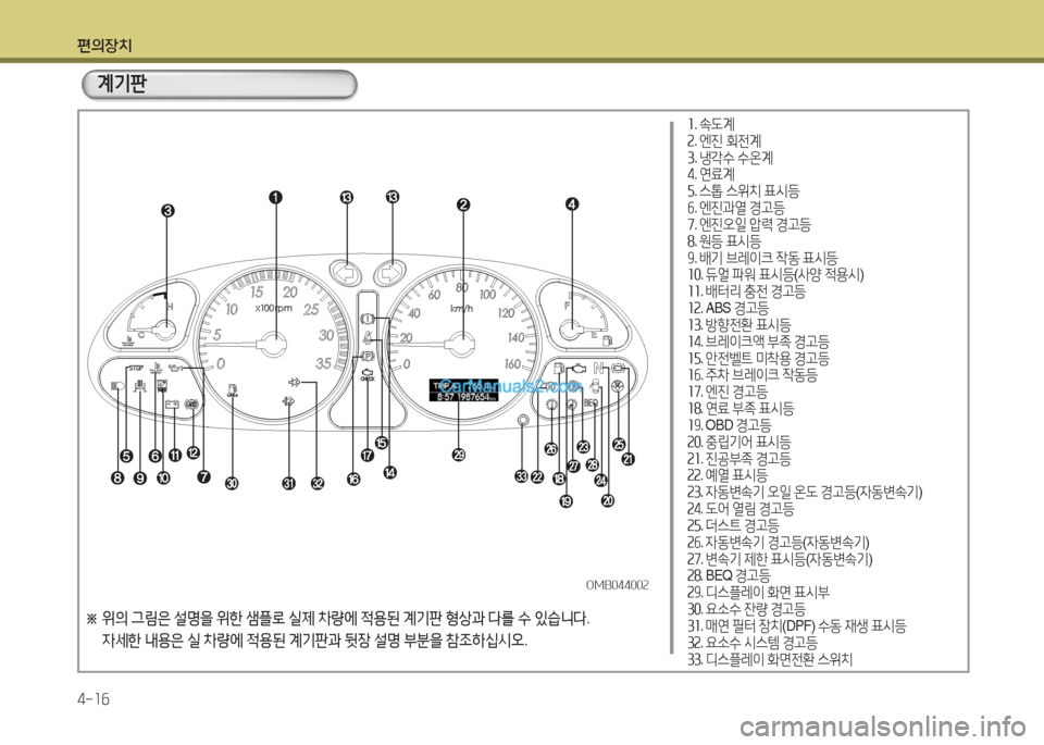 Hyundai New County 2015  뉴카운티 - 사용 설명서 (in Korean) 편의장치 4-소작
계기판
※  
위의  