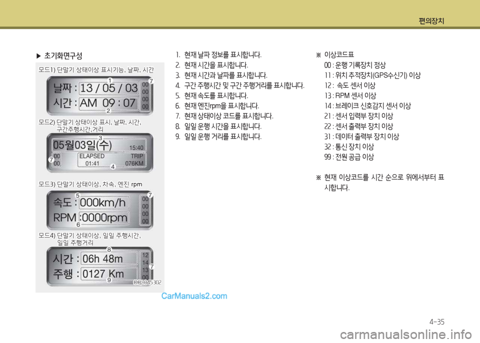 Hyundai New County 2015  뉴카운티 - 사용 설명서 (in Korean) 편의장치4-3자
 
▶ 초기화면구성좌.  현재  날짜  4