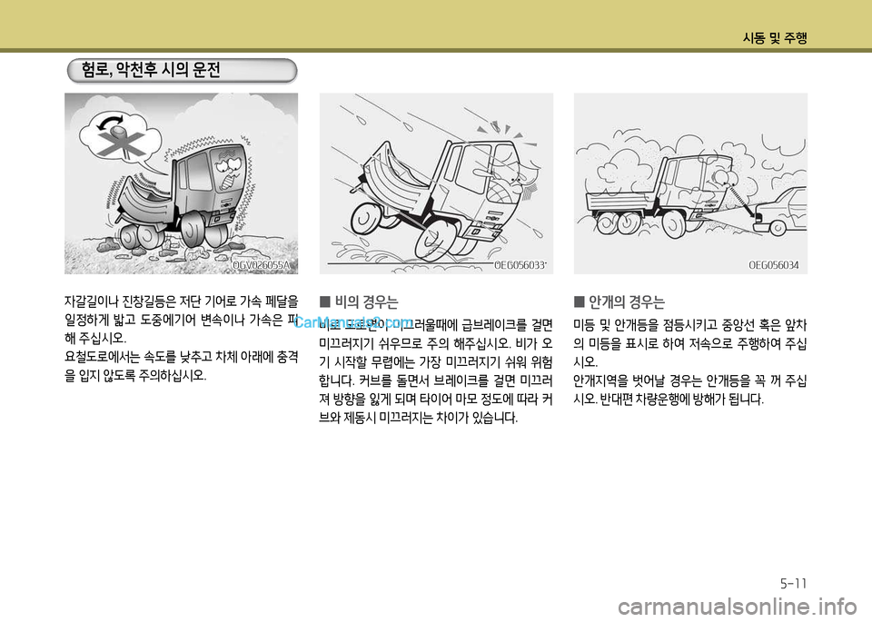 Hyundai New Power Truck 2017  뉴파워트럭 - 사용 설명서 (in Korean) 시동 및 주B5-11
 
0 비의
 경우는
비$
