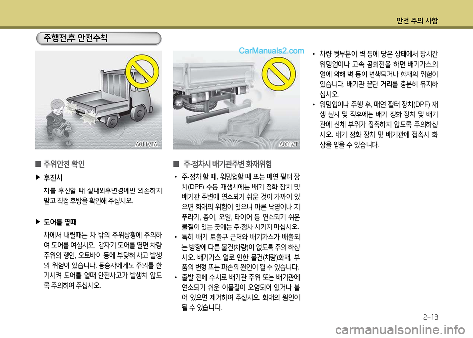 Hyundai New Power Truck 2017  뉴파워트럭 - 사용 설명서 (in Korean) 안전 주의 사항2-13
A011VTAA011VTA
 
0 주위안전
 B