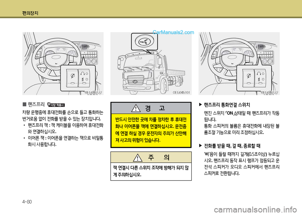 Hyundai New Power Truck 2015  뉴파워트럭 - 사용 설명서 (in Korean) 편의장치 4-80
 
0 핸6프리
  
8