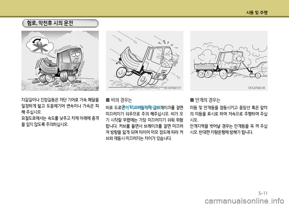 Hyundai New Power Truck 2015  뉴파워트럭 - 사용 설명서 (in Korean) 시동 및 주B5-11
 
0 비의
 경우는
비$