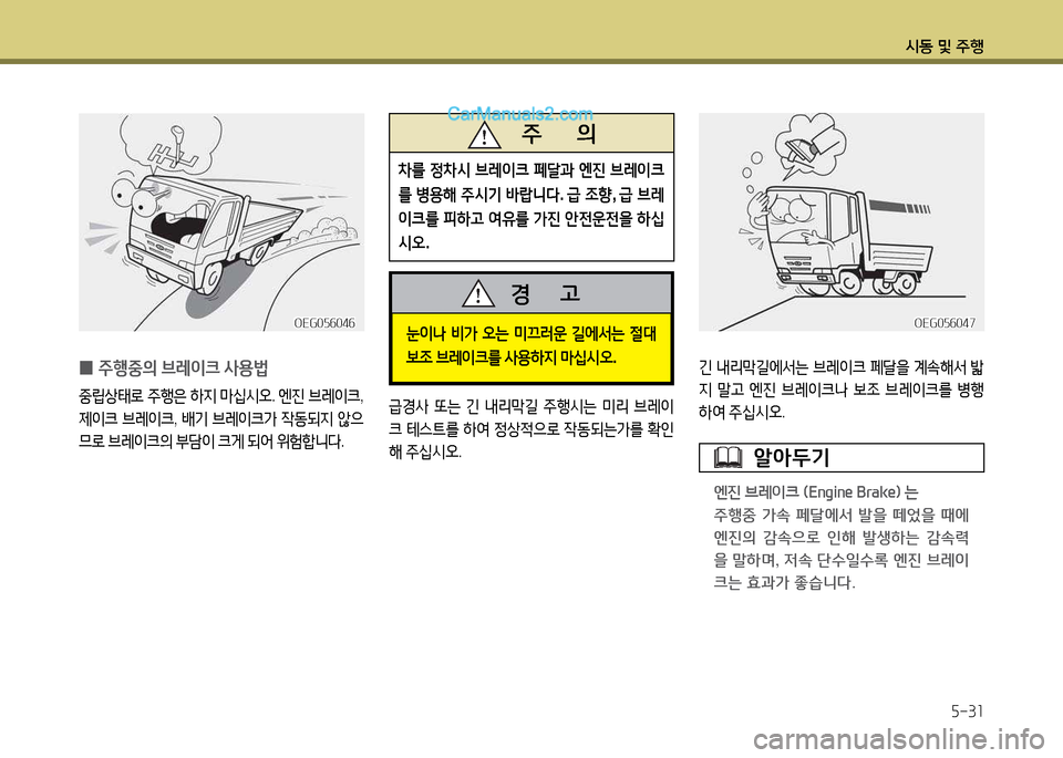 Hyundai New Power Truck 2015  뉴파워트럭 - 사용 설명서 (in Korean) 시동 및 주B5-31
 
0 주B중의
 브$