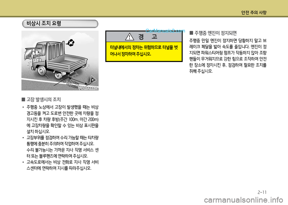 Hyundai New Power Truck 2015  뉴파워트럭 - 사용 설명서 (in Korean) 안전 주의 사항2-11
 
0 고장
 (