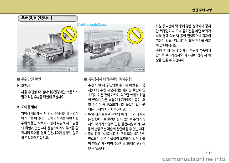 Hyundai New Power Truck 2015  뉴파워트럭 - 사용 설명서 (in Korean) 안전 주의 사항2-13
A011VTAA011VTA
 
0 주위안전
 B