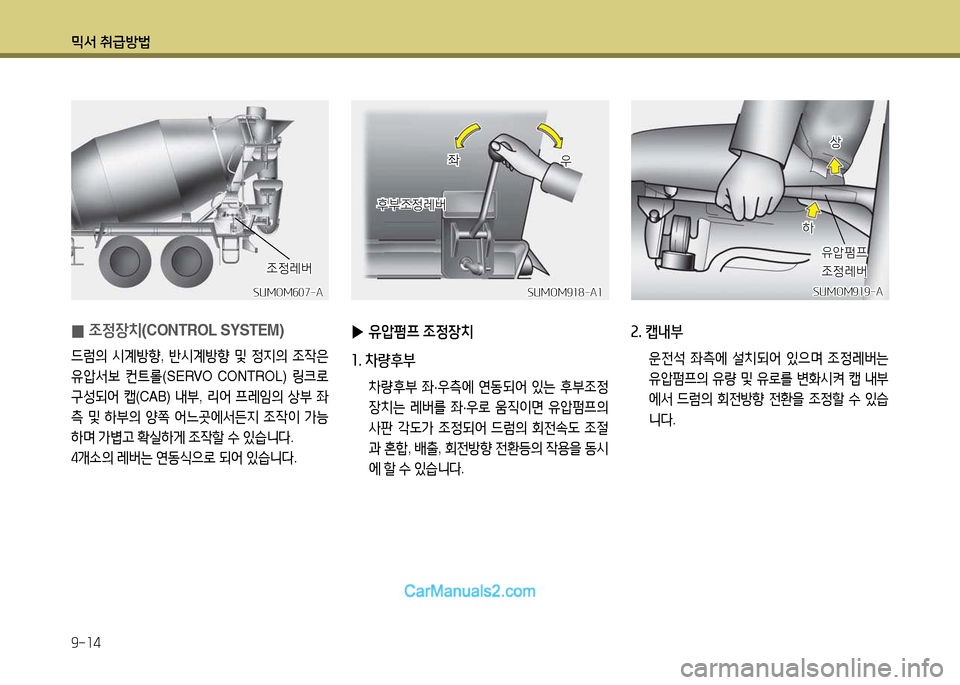 Hyundai New Power Truck 2015  뉴파워트럭 - 사용 설명서 (in Korean) 믹서 취급방법 9-14
 
0 조정장: