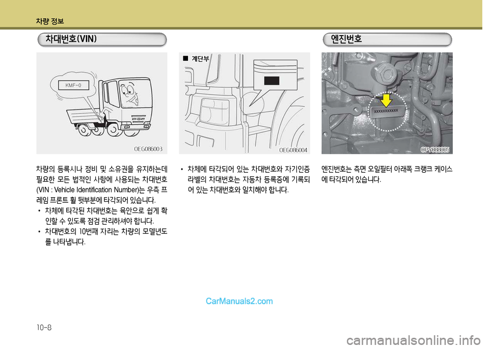 Hyundai New Power Truck 2015  뉴파워트럭 - 사용 설명서 (in Korean) 차량 정보 10-8
8