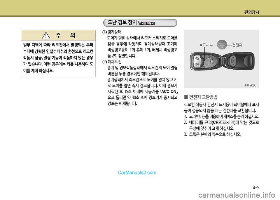 Hyundai New Power Truck 2015  뉴파워트럭 - 사용 설명서 (in Korean) 편의장치4-자
 
0 건전6H
 교환방법
리0컨  4동/d  건전6H  표/d등이  희미할때나  표/d
등이  4