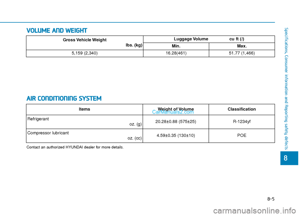 Hyundai Nexo 2019 Owners Manual 8-5
88
Specifications, Consumer information and Reporting safety defectsV
VO
O L
LU
U M
M E
E
A
A N
N D
D
W
W E
EI
IG
G H
H T
T
A
A I
IR
R
C
C O
O N
ND
DI
IT
T I
IO
O N
NI
IN
N G
G
S
S Y
Y S
Hyundai Nexo 2019 Owners Manual 8-5
88
Specifications, Consumer information and Reporting safety defectsV
VO
O L
LU
U M
M E
E
A
A N
N D
D
W
W E
EI
IG
G H
H T
T
A
A I
IR
R
C
C O
O N
ND
DI
IT
T I
IO
O N
NI
IN
N G
G
S
S Y
Y S
