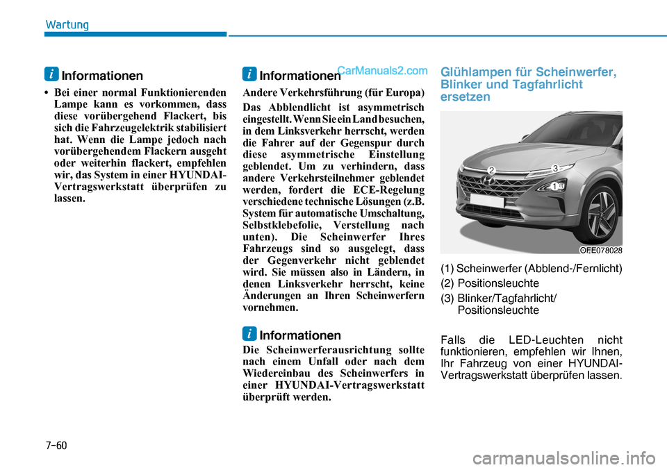 Hyundai Nexo 2019  Betriebsanleitung (in German) ����
�:�D�U�W�X�Q�J
i Informationen
�