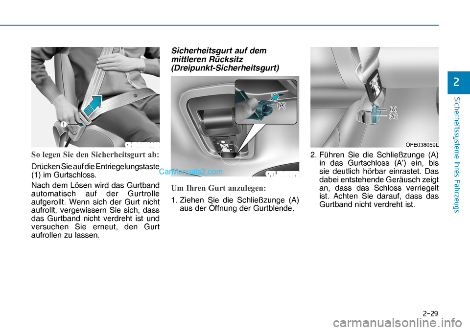 Hyundai Nexo 2019  Betriebsanleitung (in German) ����
�6�L�F�K�H�U�K�H�L�W�V�V�\�V�W�H�P�H��,�K�U�H�V��)�D�K�U�]�H�X�J�V
�
�6�R��O�H�J�H�Q��6�L�H��G�H�Q��6�L�F�K�H�U�K�H�L�W�V�J�X�U�W��D�E�
Drücken Sie auf die Entriegelungstaste 
(1) i