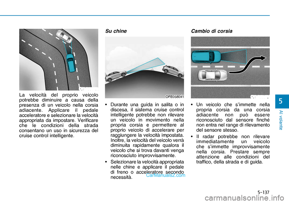 Hyundai Nexo 2019  Manuale del proprietario (in Italian) �����
�$�O��Y�R�O�D�Q�W�H
�
OTM058073
OTM058074OFE058041OFE058041La velocità del proprio veicolo 
potrebbe diminuire a causa della 
presenza di un veicolo nella corsia 
adiacente. Applicare il