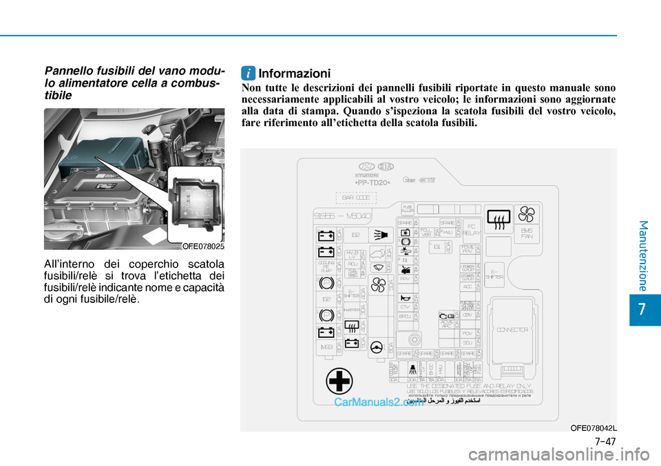 Hyundai Nexo 2019  Manuale del proprietario (in Italian) ����
�
�0�D�Q�X�W�H�Q�]�L�R�Q�H
OFE078025OFE078025
OFE078042LOFE078042L
i  Informazioni
�1�R�Q� �W�X�W�W�H� �O�H� �G�H�V�F�U�L�]�L�R�Q�L� �G�H�L� �S�D�Q�Q�H�O�O�L� �I�X�V�L�E�L�O�L� �U�L�S