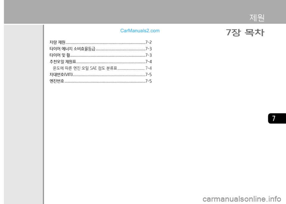 Hyundai Porter Ⅱ 2017  포터Ⅱ - 사용 설명서 (in Korean) 차량 제원 ..........................................................................................7-2
타이어 에너지 소비효율등급 .....................................................