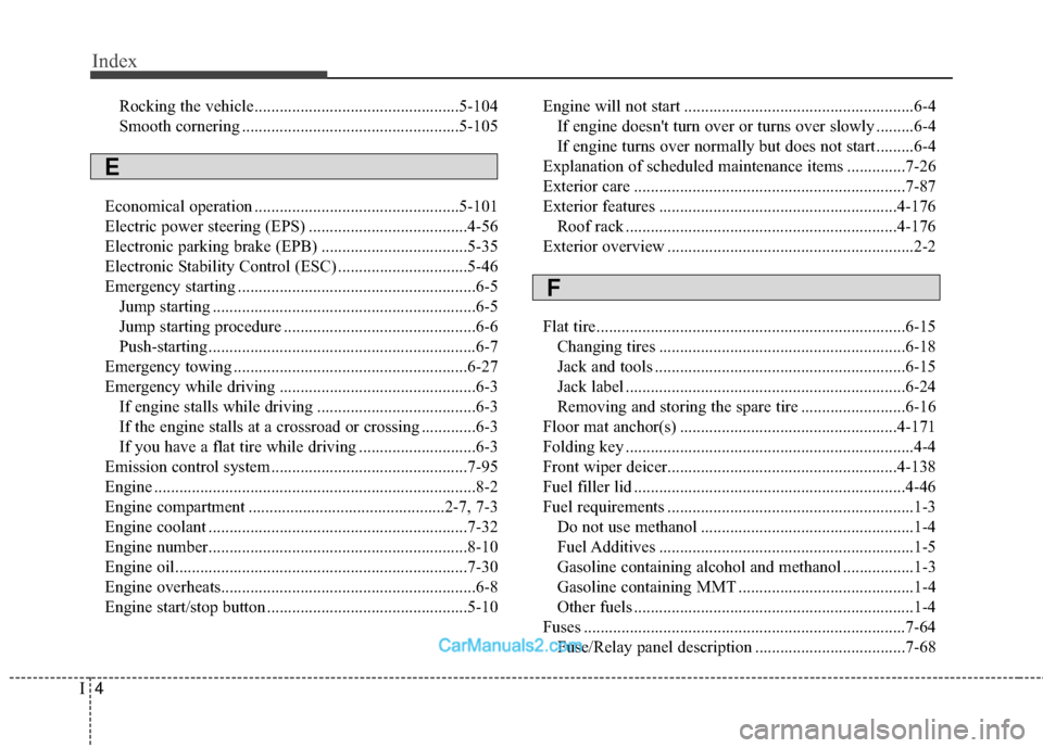Hyundai Santa Fe 2018 Owners Manual Index
4I
Rocking the vehicle.................................................5-104
Smooth cornering ....................................................5-105
Economical operation ..................... Hyundai Santa Fe 2018 Owners Manual Index
4I
Rocking the vehicle.................................................5-104
Smooth cornering ....................................................5-105
Economical operation .....................