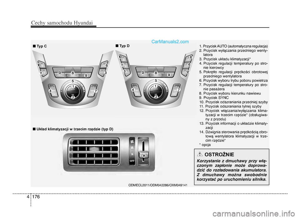 Hyundai Santa Fe 2017 Instrukcja Obsługi (in Polish) Cechy \famochodu Hyunda\b
1764
ODMECLᵒf011/ODM04ᵒfᵒf86/OxM049141
1ᵒb Przycisk AUTO (automatyczna regulacja)
ᵒfᵒb Przycisk wyłączania przedniego wenty- latora
3ᵒb Przycisk układu klim Hyundai Santa Fe 2017 Instrukcja Obsługi (in Polish) Cechy \famochodu Hyunda\b
1764
ODMECLᵒf011/ODM04ᵒfᵒf86/OxM049141
1ᵒb Przycisk AUTO (automatyczna regulacja)
ᵒfᵒb Przycisk wyłączania przedniego wenty- latora
3ᵒb Przycisk układu klim
