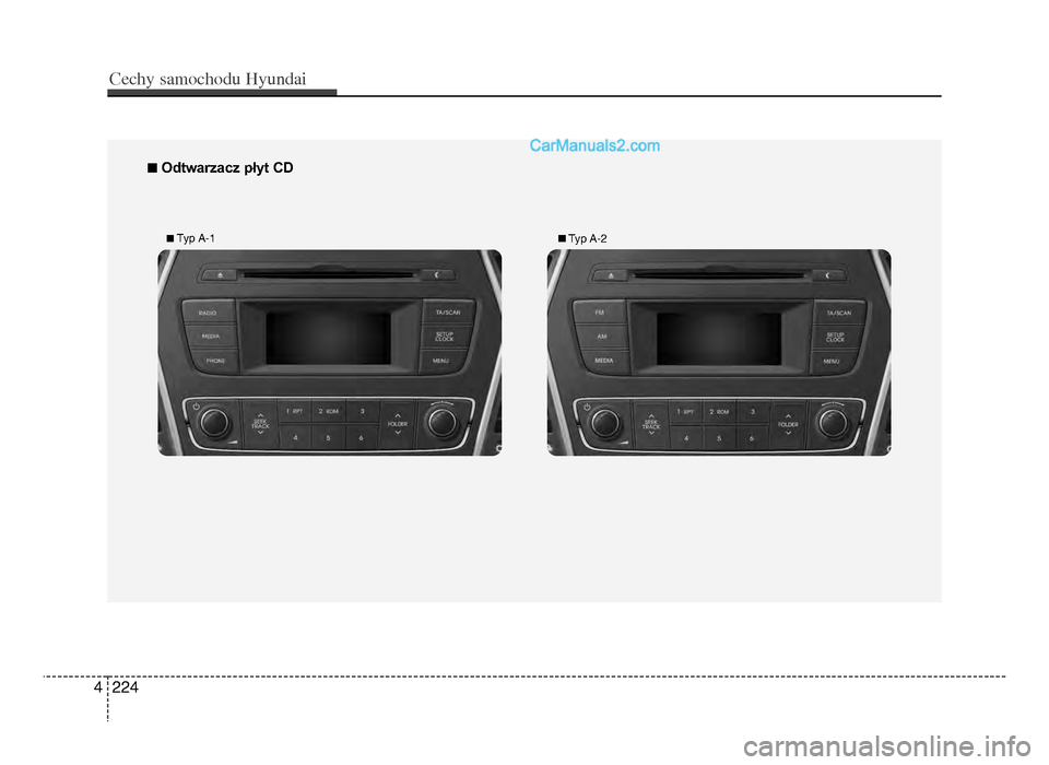 Hyundai Santa Fe 2017 Instrukcja Obsługi (in Polish) n Odtwarzacz płyt cd
n Typ A-1n Typ A-2
4 224
Cec\by sam\fc\b\fdu Hyundai
DM PL 4c(210Naudio)_CM (FL).qxd \4 16-01-08 12:2\f Page 2\424 Hyundai Santa Fe 2017 Instrukcja Obsługi (in Polish) n Odtwarzacz płyt cd
n Typ A-1n Typ A-2
4 224
Cec\by sam\fc\b\fdu Hyundai
DM PL 4c(210Naudio)_CM (FL).qxd \4 16-01-08 12:2\f Page 2\424