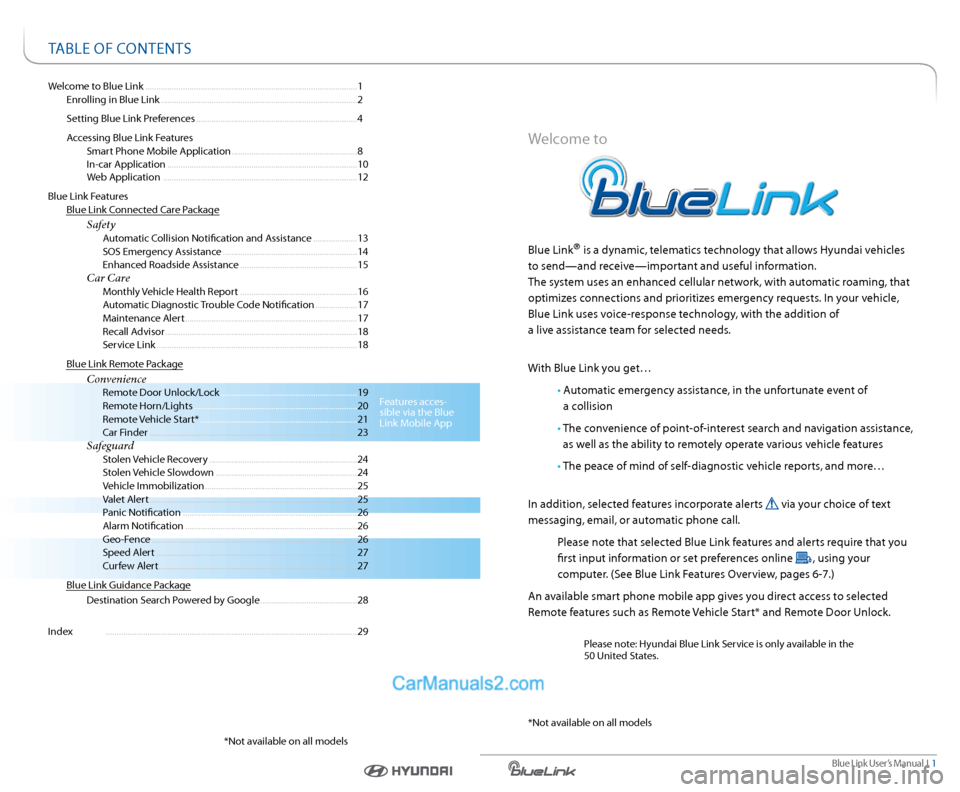 Hyundai Santa Fe 2016  Gen 1 Blue Link Navigation Manual Blue link User’s Manual  I  1
Welcome to Blue link  ........................................................................\
........................ 1
  enrolling in Blue link ....................