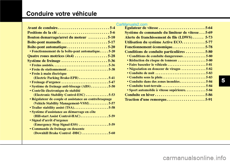 Hyundai Santa Fe 2016 Manuel du propriétaire (in French) Conduire votre véhicule
Avant de conduire. . . . . . . . . . . . . . . . . . . . . . . . . . . 5-4
Positions de la clé . . . . . . . . . . . . . . . . . . . . . . . . . . . 5-6
Bouton demarrage/arr Hyundai Santa Fe 2016 Manuel du propriétaire (in French) Conduire votre véhicule
Avant de conduire. . . . . . . . . . . . . . . . . . . . . . . . . . . 5-4
Positions de la clé . . . . . . . . . . . . . . . . . . . . . . . . . . . 5-6
Bouton demarrage/arr