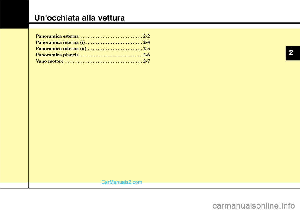 Hyundai Santa Fe 2016 Manuale del proprietario (in Italian) Unocchiata alla vettura
Panoramica esterna . . . . . . . . . . . . . . . . . . . . . . . . . 2-2
Panoramica interna (i) . . . . . . . . . . . . . . . . . . . . . . . 2-4
Panoramica interna (ii) . . . Hyundai Santa Fe 2016 Manuale del proprietario (in Italian) Unocchiata alla vettura
Panoramica esterna . . . . . . . . . . . . . . . . . . . . . . . . . 2-2
Panoramica interna (i) . . . . . . . . . . . . . . . . . . . . . . . 2-4
Panoramica interna (ii) . . .