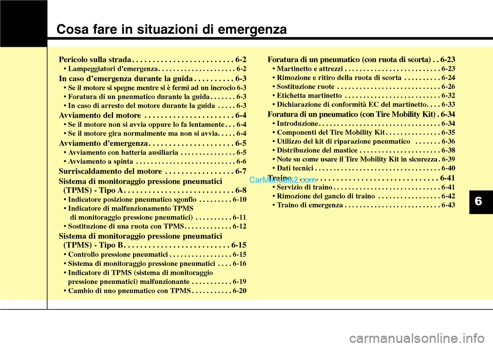 Hyundai Santa Fe 2016 Manuale del proprietario (in Italian) Cosa fare in situazioni di emergenza
Pericolo sulla strada . . . . . . . . . . . . . . . . . . . . . . . . . 6-2
• Lampeggiatori demergenza . . . . . . . . . . . . . . . . . . . . . 6-2
In caso d Hyundai Santa Fe 2016 Manuale del proprietario (in Italian) Cosa fare in situazioni di emergenza
Pericolo sulla strada . . . . . . . . . . . . . . . . . . . . . . . . . 6-2
• Lampeggiatori demergenza . . . . . . . . . . . . . . . . . . . . . 6-2
In caso d