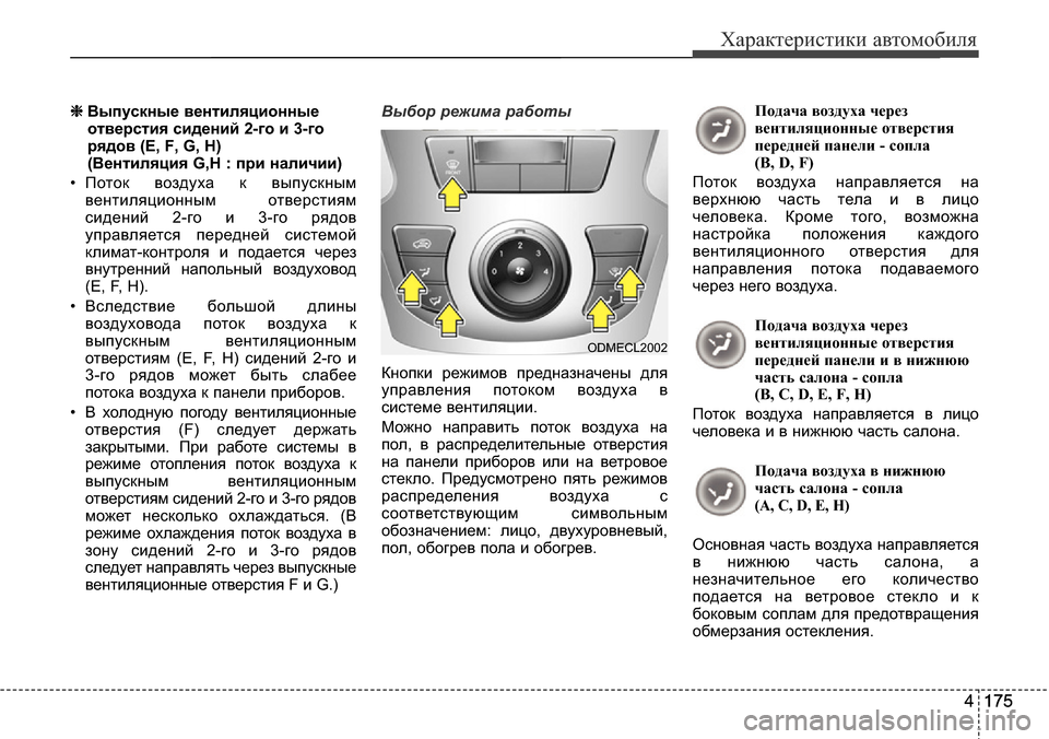 Hyundai Santa Fe 2016 Инструкция по эксплуатации (in Russian) 4 175
Характеристики автомобиля
4 175
❈Выпускные вентиляционные
отверстия сидений 2-го и 3-го
рядов (E, F, G, H)
(Венти Hyundai Santa Fe 2016 Инструкция по эксплуатации (in Russian) 4 175
Характеристики автомобиля
4 175
❈Выпускные вентиляционные
отверстия сидений 2-го и 3-го
рядов (E, F, G, H)
(Венти
