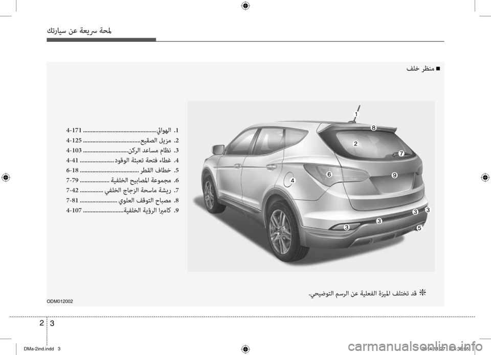 Hyundai Santa Fe 2016 دليل المالك كترايس نع ةعيسر ةحلم
3
2
ODM012002
4-171
............................................... ئياوهلا .1
4-125 ..................................... عيقصلا ليزم .2
4-1 Hyundai Santa Fe 2016 دليل المالك كترايس نع ةعيسر ةحلم
3
2
ODM012002
4-171
............................................... ئياوهلا .1
4-125 ..................................... عيقصلا ليزم .2
4-1