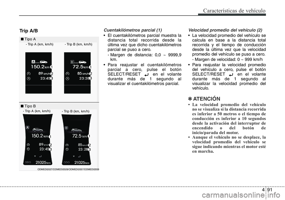 Hyundai Santa Fe 2015 Manual del propietario (in Spanish) 491
Características de vehículo
Cuentakilómetros parcial (1)
• El cuentakilómetros parcial muestra la
distancia total recorrida desde la
última vez que dicho cuentakilómetros
parcial se puso a Hyundai Santa Fe 2015 Manual del propietario (in Spanish) 491
Características de vehículo
Cuentakilómetros parcial (1)
• El cuentakilómetros parcial muestra la
distancia total recorrida desde la
última vez que dicho cuentakilómetros
parcial se puso a