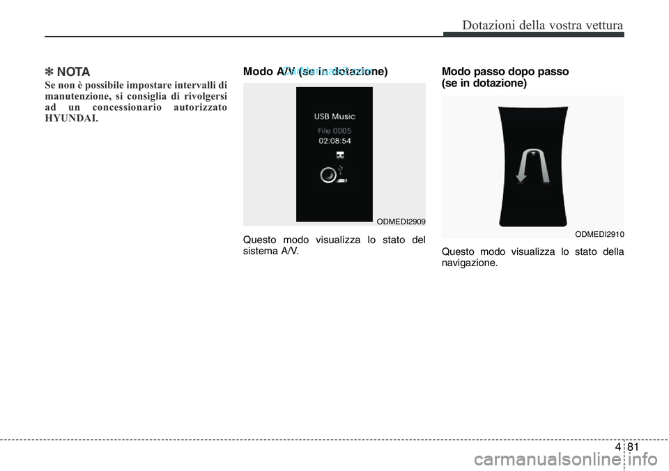 Hyundai Santa Fe 2015 Manuale del proprietario (in Italian) 481
Dotazioni della vostra vettura
✽NOTA
Se non è possibile impostare intervalli di
manutenzione, si consiglia di rivolgersi
ad un concessionario autorizzato
HYUNDAI.
Modo A/V (se in dotazione)
Que Hyundai Santa Fe 2015 Manuale del proprietario (in Italian) 481
Dotazioni della vostra vettura
✽NOTA
Se non è possibile impostare intervalli di
manutenzione, si consiglia di rivolgersi
ad un concessionario autorizzato
HYUNDAI.
Modo A/V (se in dotazione)
Que