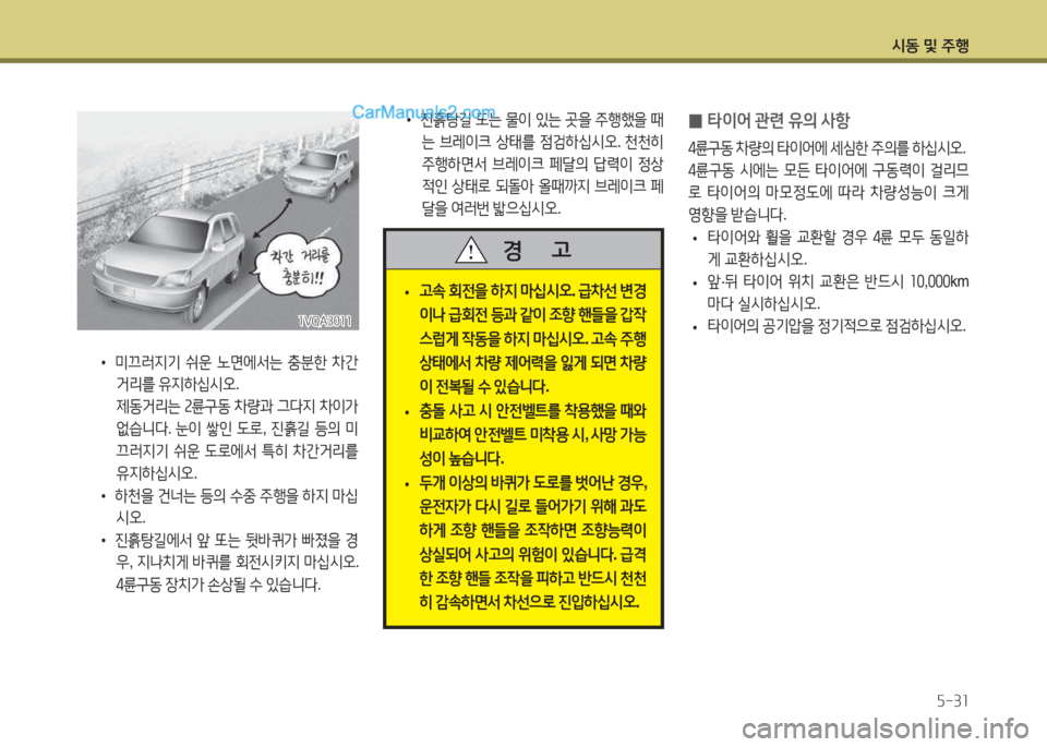 Hyundai Santa Fe 2015  싼타페 DM - 사용 설명서 (in Korean) /d동 및 주B자-3소
 
0 타이어
 관련  유의  사항
4륜구동  8