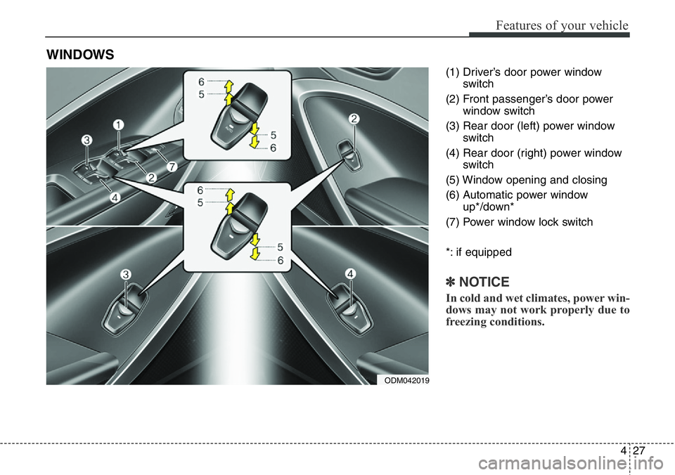 Hyundai Santa Fe 2014 Owners Manual 427
Features of your vehicle
(1) Driver’s door power window
switch
(2) Front passenger’s door power
window switch
(3) Rear door (left) power window
switch
(4) Rear door (right) power window
switch Hyundai Santa Fe 2014 Owners Manual 427
Features of your vehicle
(1) Driver’s door power window
switch
(2) Front passenger’s door power
window switch
(3) Rear door (left) power window
switch
(4) Rear door (right) power window
switch