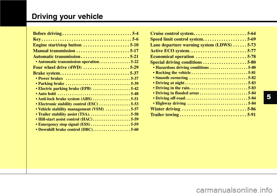 Hyundai Santa Fe 2014 Owners Manual Driving your vehicle
Before driving . . . . . . . . . . . . . . . . . . . . . . . . . . . . . . 5-4
Key . . . . . . . . . . . . . . . . . . . . . . . . . . . . . . . . . . . . . . . 5-6
Engine start Hyundai Santa Fe 2014 Owners Manual Driving your vehicle
Before driving . . . . . . . . . . . . . . . . . . . . . . . . . . . . . . 5-4
Key . . . . . . . . . . . . . . . . . . . . . . . . . . . . . . . . . . . . . . . 5-6
Engine start