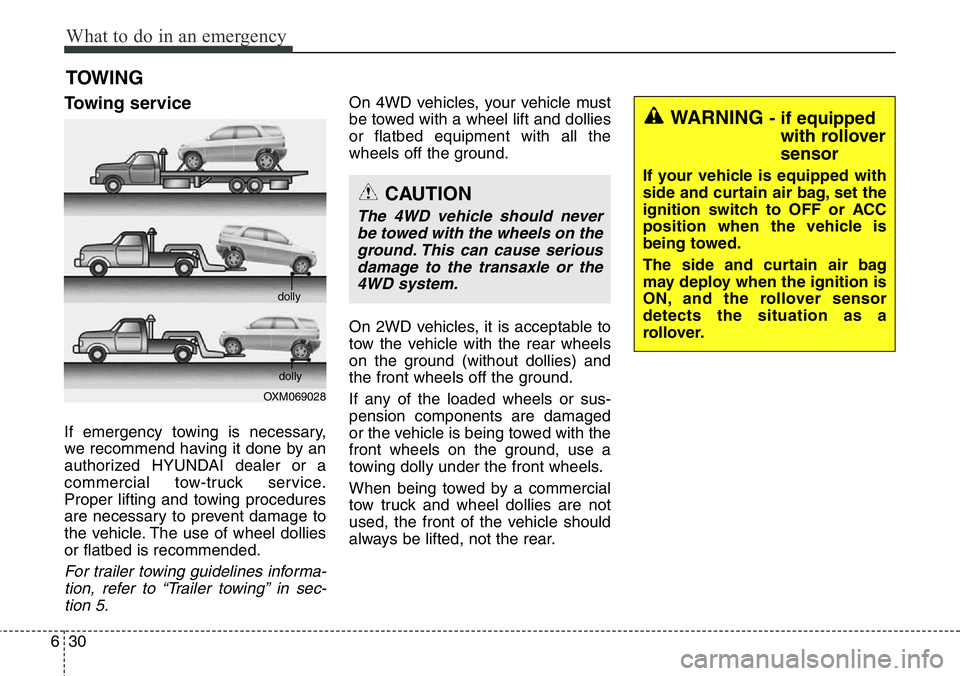 Hyundai Santa Fe 2014 Owners Manual What to do in an emergency
30 6
TOWING
Towing service
If emergency towing is necessary,
we recommend having it done by an
authorized HYUNDAI dealer or a
commercial tow-truck service.
Proper lifting an Hyundai Santa Fe 2014 Owners Manual What to do in an emergency
30 6
TOWING
Towing service
If emergency towing is necessary,
we recommend having it done by an
authorized HYUNDAI dealer or a
commercial tow-truck service.
Proper lifting an