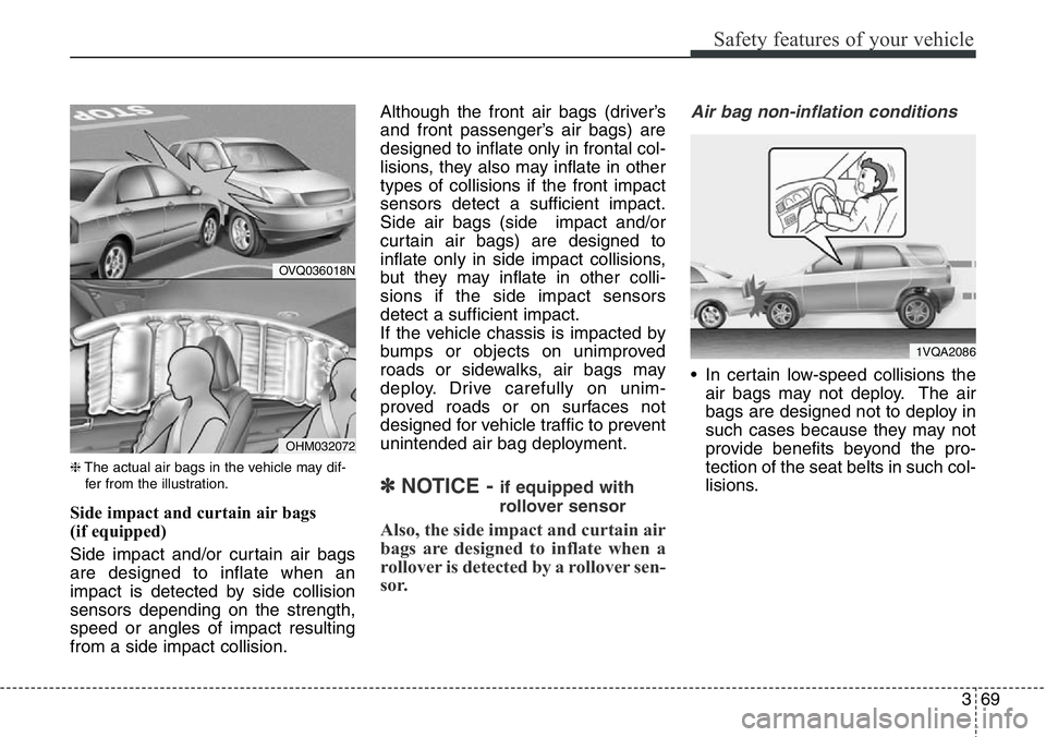 Hyundai Santa Fe 2014 Owners Manual 369
Safety features of your vehicle
❈The actual air bags in the vehicle may dif-
fer from the illustration.
Side impact and curtain air bags
(if equipped)
Side impact and/or curtain air bags
are de Hyundai Santa Fe 2014 Owners Manual 369
Safety features of your vehicle
❈The actual air bags in the vehicle may dif-
fer from the illustration.
Side impact and curtain air bags
(if equipped)
Side impact and/or curtain air bags
are de