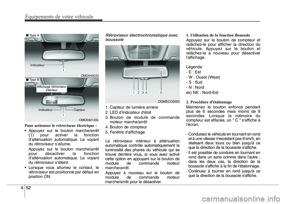 Hyundai Santa Fe 2014 Manuel du propriétaire (in French) Équipements de votre véhicule
52 4
Pour actionner le rétroviseur électrique :
• Appuyez sur le bouton marche/arrêt
(1) pour activer la fonction
d’atténuation automatique. Le voyant
du rétro Hyundai Santa Fe 2014 Manuel du propriétaire (in French) Équipements de votre véhicule
52 4
Pour actionner le rétroviseur électrique :
• Appuyez sur le bouton marche/arrêt
(1) pour activer la fonction
d’atténuation automatique. Le voyant
du rétro