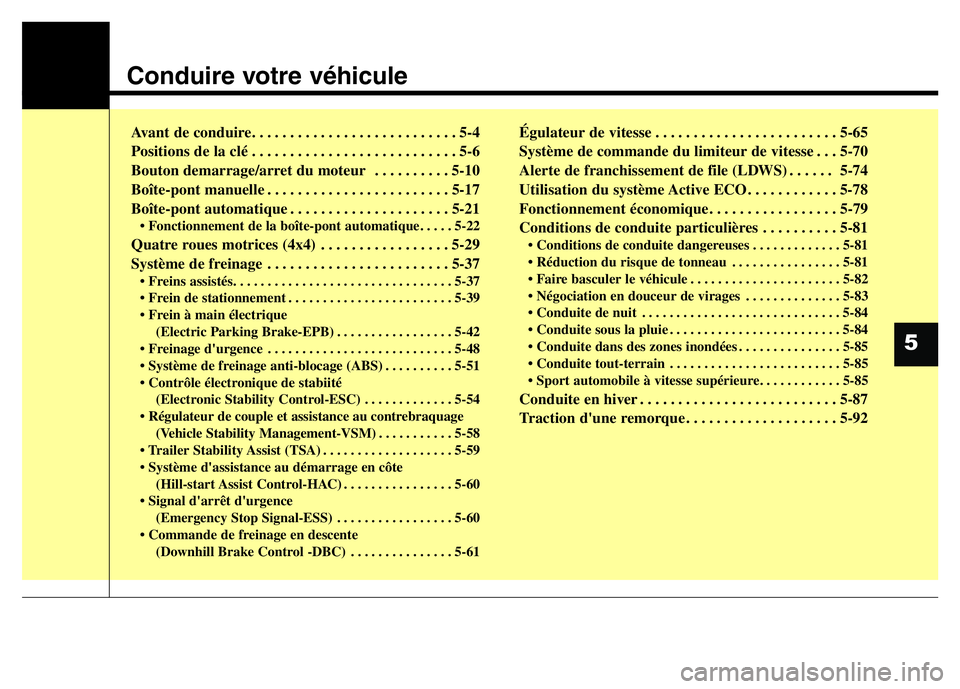 Hyundai Santa Fe 2014 Manuel du propriétaire (in French) Conduire votre véhicule
Avant de conduire. . . . . . . . . . . . . . . . . . . . . . . . . . . 5-4
Positions de la clé . . . . . . . . . . . . . . . . . . . . . . . . . . . 5-6
Bouton demarrage/arr Hyundai Santa Fe 2014 Manuel du propriétaire (in French) Conduire votre véhicule
Avant de conduire. . . . . . . . . . . . . . . . . . . . . . . . . . . 5-4
Positions de la clé . . . . . . . . . . . . . . . . . . . . . . . . . . . 5-6
Bouton demarrage/arr