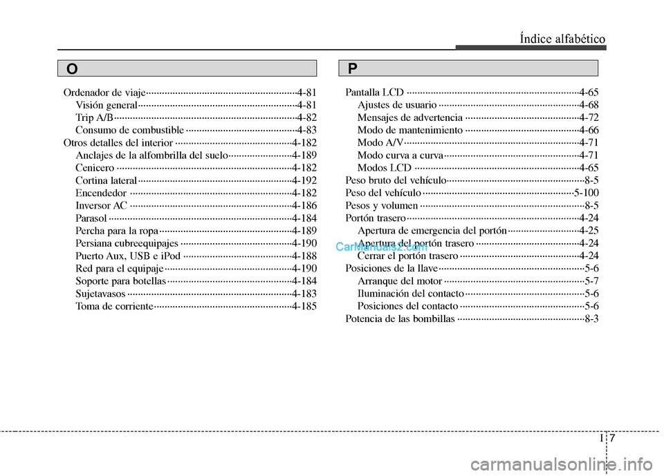 Hyundai Santa Fe 2013  Manual del propietario (in Spanish) I7
Índice alfabético
Ordenador de viaje·························································4-81
Visión general············�