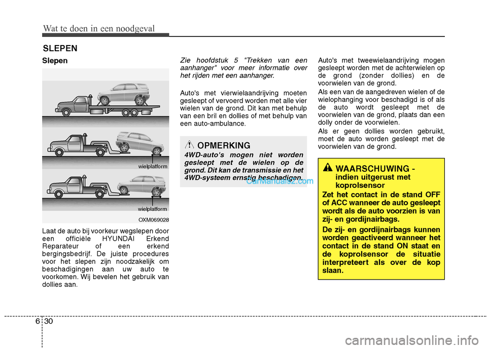 Hyundai Santa Fe 2013  Manual del propietario (in Spanish) Wat te doen in een noodgeval
30
6
Wat te doen in een noodgeval
Wat te doen in een noodgeval
SLEPEN
Slepen 
Laat de auto bij voorkeur wegslepen door 
een officiële HYUNDAI Erkend
Reparateur of een erk