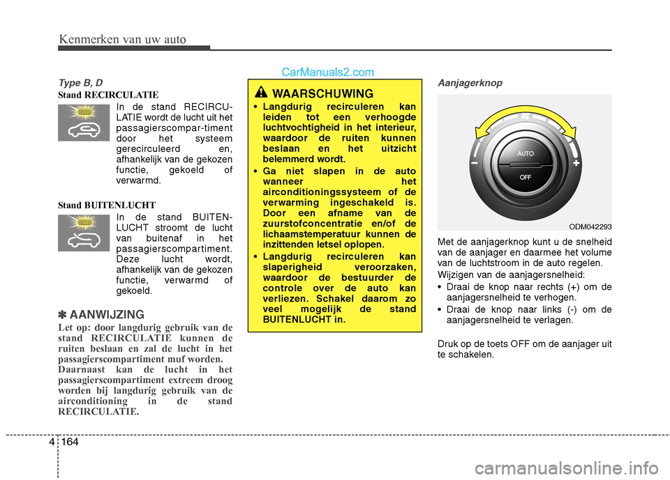 Hyundai Santa Fe 2013 Handleiding (in Dutch) Kenmerken van uw auto
164
4
Type B, D
Stand RECIRCULATIE
In de stand RECIRCU-LATIE wordt de lucht uit het passagierscompar-timentdoor het systeemgerecirculeerd en,
afhankelijk van de gekozen
fu Hyundai Santa Fe 2013 Handleiding (in Dutch) Kenmerken van uw auto
164
4
Type B, D
Stand RECIRCULATIE
In de stand RECIRCU-LATIE wordt de lucht uit het passagierscompar-timentdoor het systeemgerecirculeerd en,
afhankelijk van de gekozen
fu