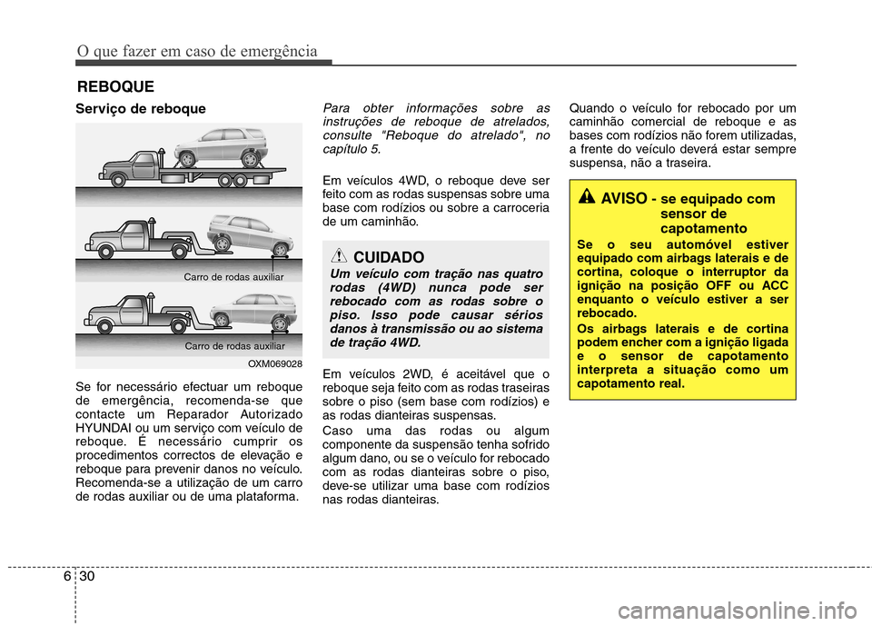 Hyundai Santa Fe 2013  Manual do proprietário (in Portuguese) O que fazer em caso de emergência
30
6
REBOQUE
Serviço de reboque 
Se for necessário efectuar um reboque de emergência, recomenda-se que
contacte um Reparador Autorizado
HYUNDAI ou um serviço com