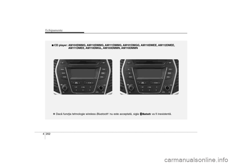 Hyundai Santa Fe 2013 Manualul de utilizare (in Romanian) Echipamente202
4
n CD player: AM100DMMG, AM110DMMG, AM111DMMG, AM101DMGG, AM110DMEE, AM112DMEE,
AM111DMEE, AM110DMGL, AM100DMMN, AM110DMMN
k Dacã funcþia tehnologie wireless Bluetooth
®nu este ac Hyundai Santa Fe 2013 Manualul de utilizare (in Romanian) Echipamente202
4
n CD player: AM100DMMG, AM110DMMG, AM111DMMG, AM101DMGG, AM110DMEE, AM112DMEE,
AM111DMEE, AM110DMGL, AM100DMMN, AM110DMMN
k Dacã funcþia tehnologie wireless Bluetooth
®nu este ac