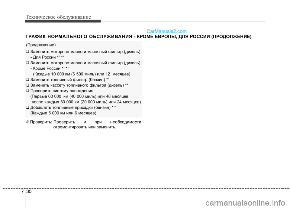 Hyundai Santa Fe 2013 Инструкция по эксплуатации (in Russian) Техническое обслуживание
30
7
(Продолжение)
❑ Заменить моторное масло и масляный фильтр (дизель)
- Для России Hyundai Santa Fe 2013 Инструкция по эксплуатации (in Russian) Техническое обслуживание
30
7
(Продолжение)
❑ Заменить моторное масло и масляный фильтр (дизель)
- Для России